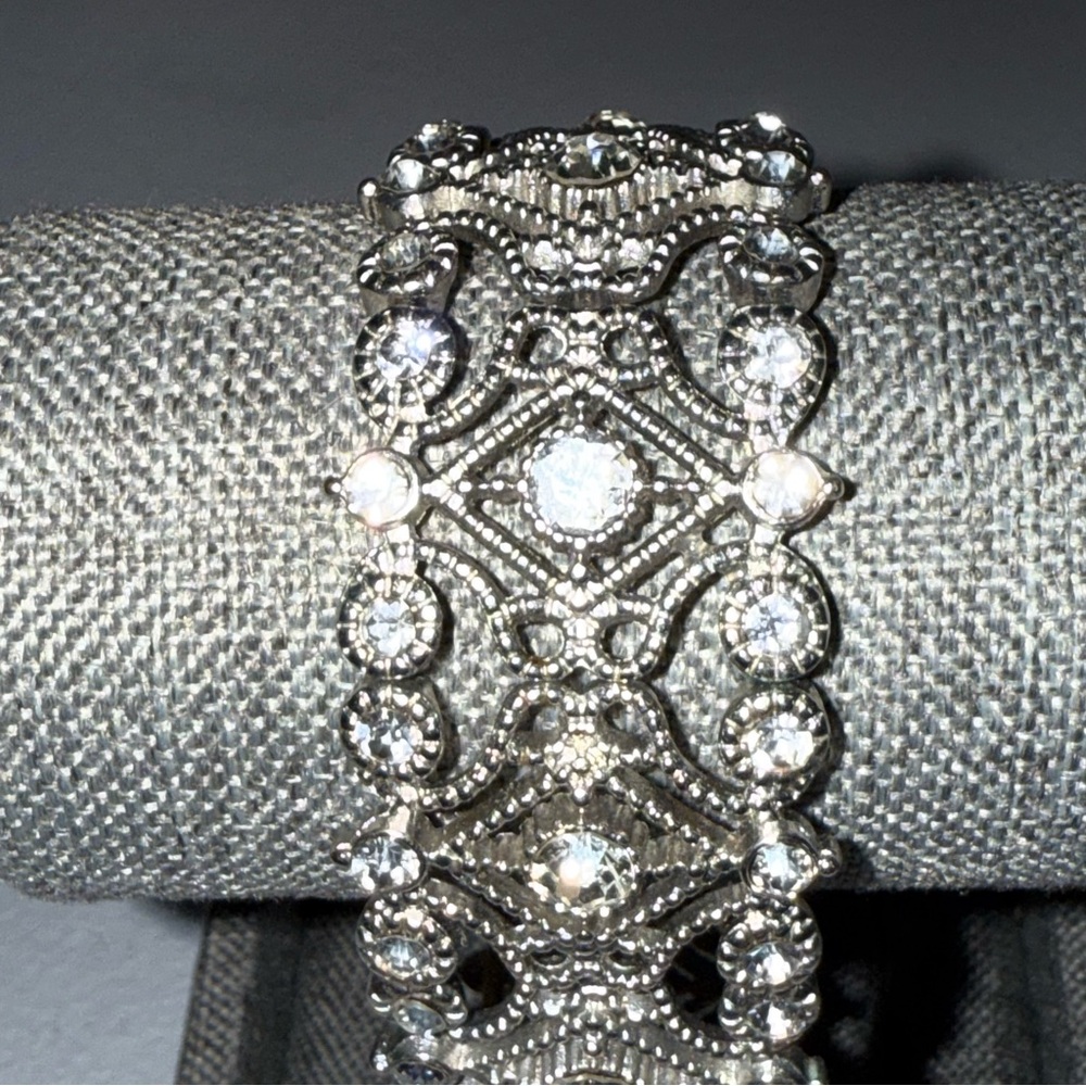 Silver Intricate Lace Bracelet with Gemstones